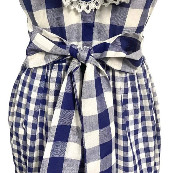 Vintage 70s Blue Gingham Maxi Dress White Checkered Prairie Dress Plaid Long - Picture 10 of 14